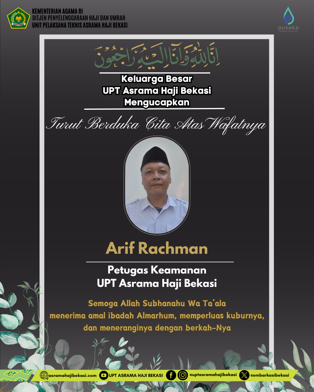 Turut Berduka Cita atas Wafatnya Pegawai UPT Asrama Haji Bekasi